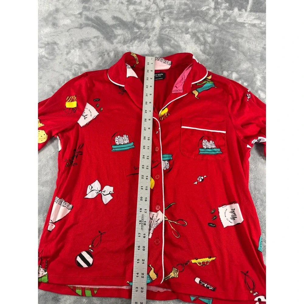 Kate Spade Red Things We Love Holiday Pajama‎ Top Long Sleeve Button Down Small